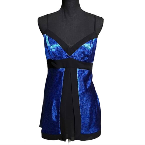 Bisou Bisou Other - Bisou Bisou Lingerie Blue with Black Dot Sexy Satin Chemise Women's Size 6